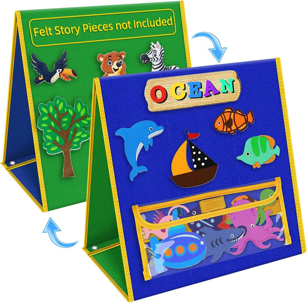 Foldable Felt Board - Double-Sided Flannel Story Board for Preschool Learning, Interactive Storytelling & Play | 13" X 12" Portable Felt Play Board for Home & Classroom Use