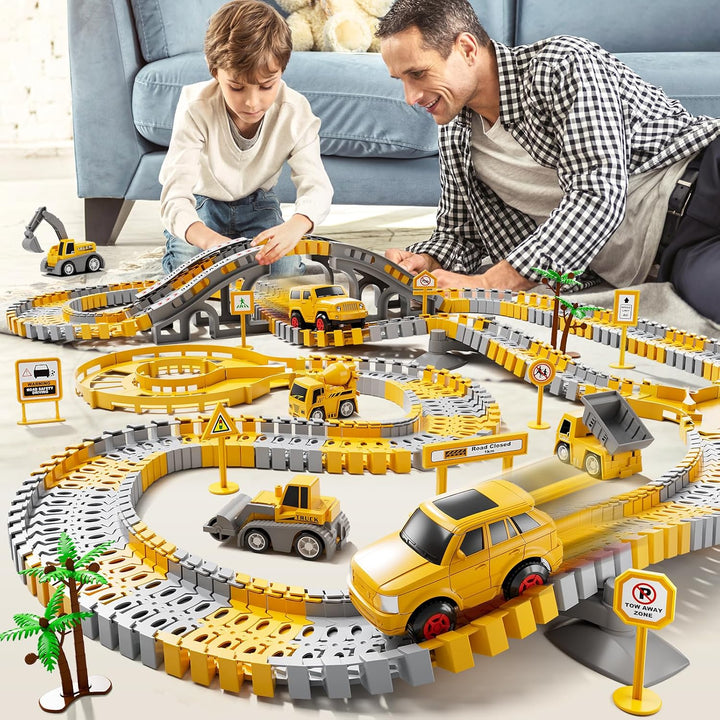 Toddler Boy Toys 236 PCS Race Tracks Toys Gifts for 3 4 5 Year Old Boys Kids, 6 PCS Construction Car Toys Gifts for 2 3 4 5 Year Old Boys, Christmas Birthday Gifts Toys for 3 4 5 Year Old Boys