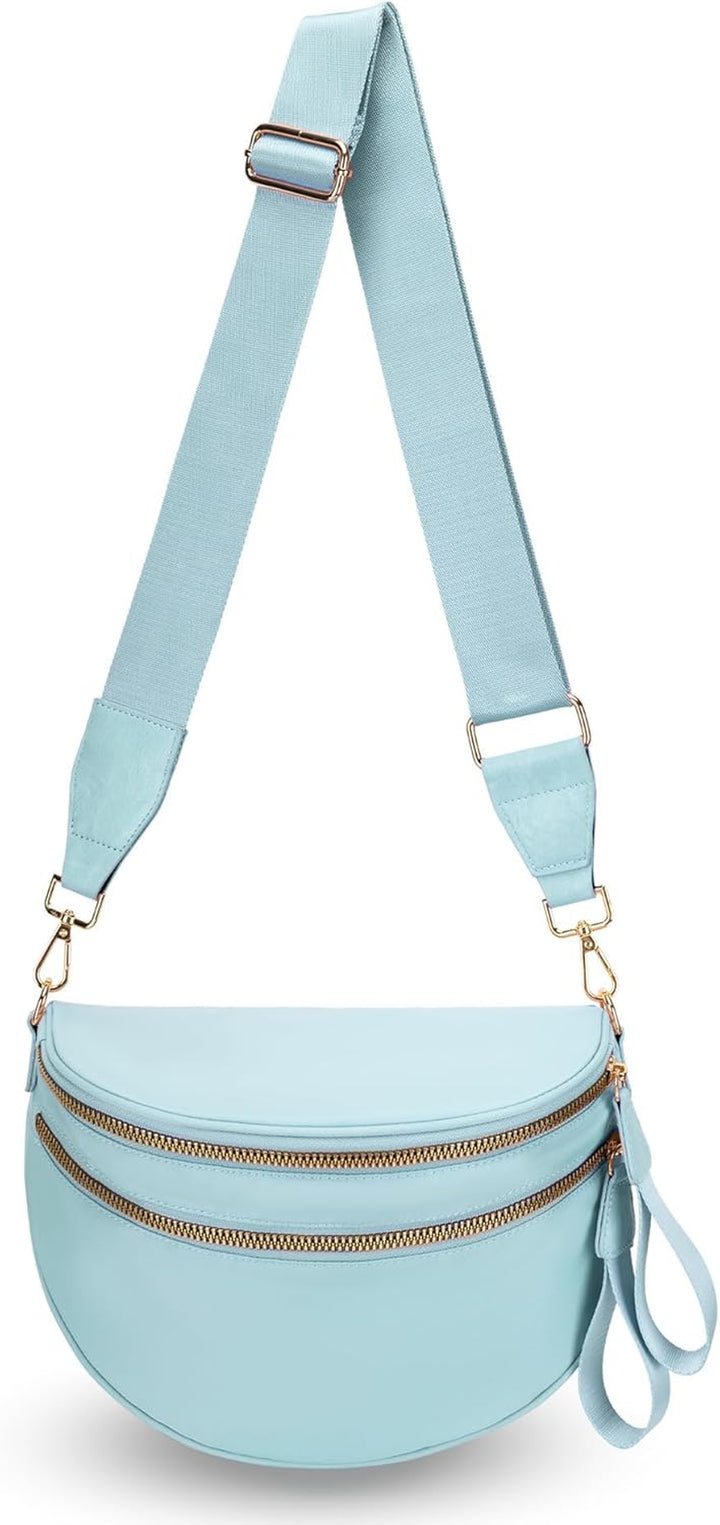 Mommy Bum Bag Crossbody, 2025 Trendy Checkered/Solid Nylon Waterproof Adjust Wide Straps Large Mom Diaper Bag