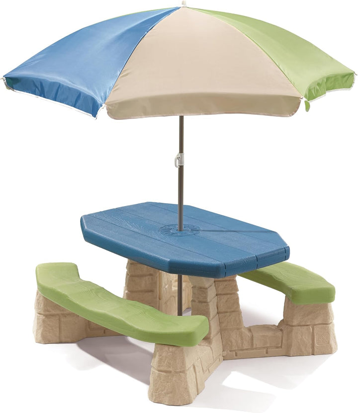 Naturally Playful Kids Picnic Table with Removable Umbrella, Indoor/Outdoor Toys, Fits 6 Children, Made of Durable Plastic, for Toddlers 3+ Years Old, Blue & Green