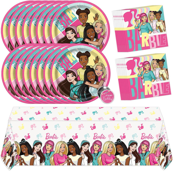 Barbie Birthday Party Decorations | Barbie Party Decorations | Serves 16 Guests | Officially Licensed | Tablecover, Plates, Napkins, Button