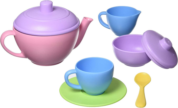 Tea Set, Pink 4C - 17 Piece Pretend Play, Motor Skills, Language & Communication Kids Role Play Toy. No BPA, Phthalates, PVC. Dishwasher Safe, Recycled Plastic, Made in USA.