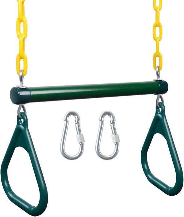 Gym Rings Trapeze Swing Bar 17", Heavy Duty 47" Chain Swing Set Accessories with Locking Carabiners, Monkey Bars for Backyard, Playground, Playroom