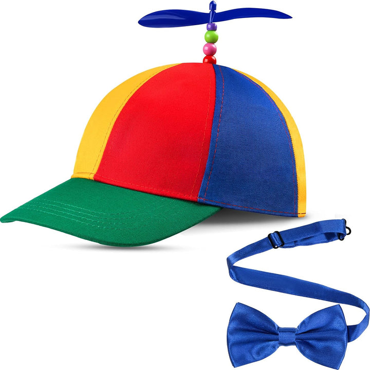 Propeller Top Hat Rainbow Nerd Silly Twirly Cap Helicopter Hat with Spinner and Adjustable Bowtie for Costumes