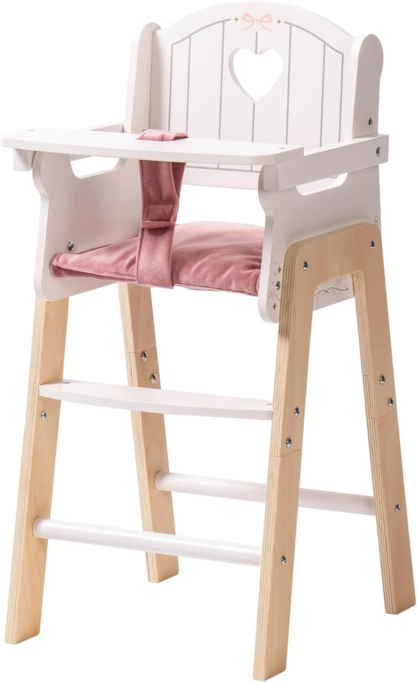 Wooden Baby Doll High Chair, Pink Wooden Baby Doll Chair for 18 Inch Dolls, Pretend Play High Chair Baby Doll Accessories, Small