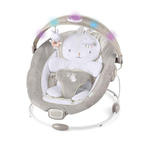 Inlighten Baby Bouncer Infant Seat with Light up -Toy Bar, Vibrations, Tummy Time Pillow & Sounds, 0-6 Months up to 20 Lbs (Twinkle Tails Bunny)