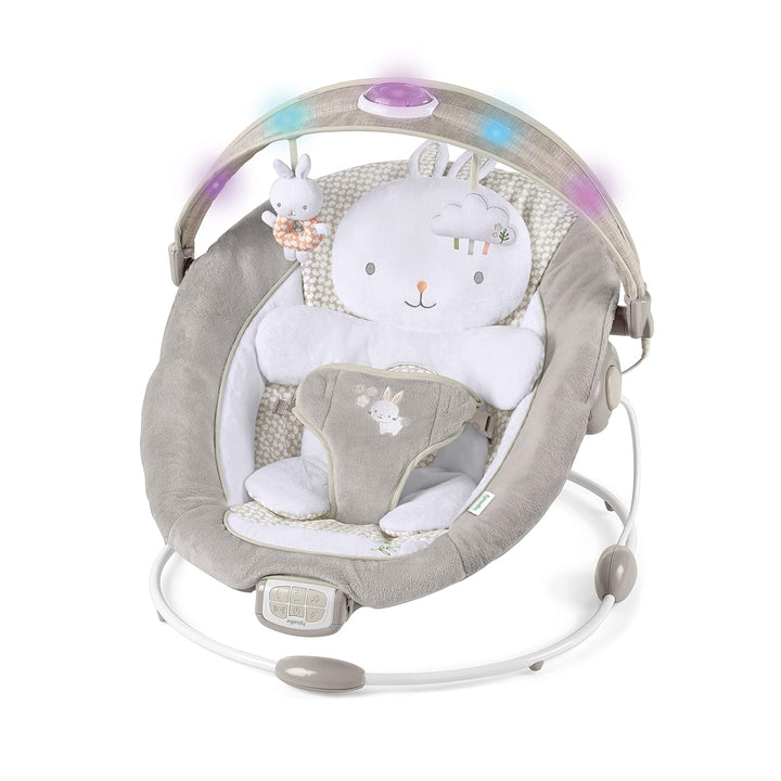 Inlighten Baby Bouncer Infant Seat with Light up -Toy Bar, Vibrations, Tummy Time Pillow & Sounds, 0-6 Months up to 20 Lbs (Twinkle Tails Bunny)