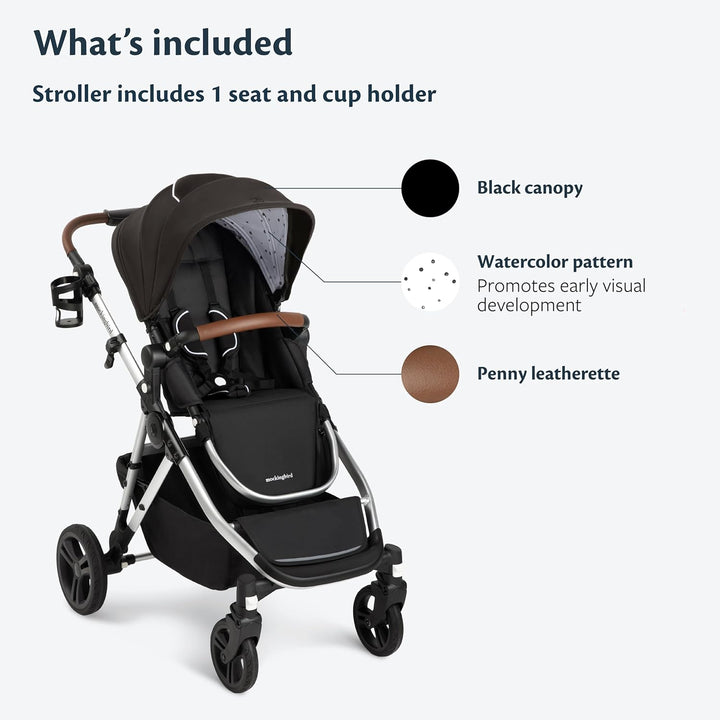 Single-To-Double Stroller 2.0 - Modular Full-Size Baby Stroller for 1, 2 or 3 Kids - Includes Cup Holder - Black
