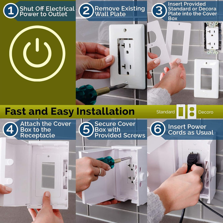 Baby Safety Outlet Cover Box (2 Pack) Double Lock for Much Better Toddler Proofing, Easier Operation, Simple 3 Step Install with Included Screws. Provides Extra Space inside for Plugs (2 Pack, White)