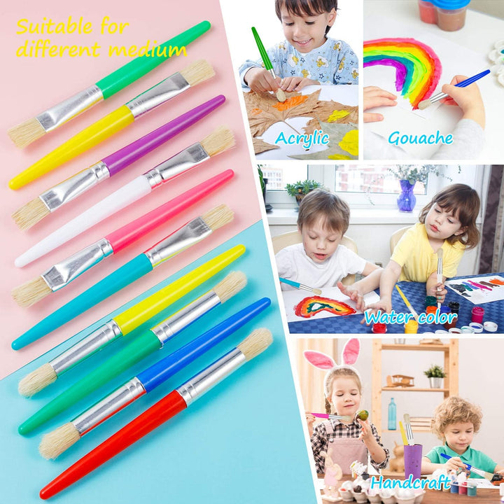 24 Pcs Paint Brushes for Kids Bulk - Colorful round and Flat Kids Paint Brushes, Easy Clean and Hold Toddler Paint Brushes for Acrylic Oil Watercolor Washable Paint
