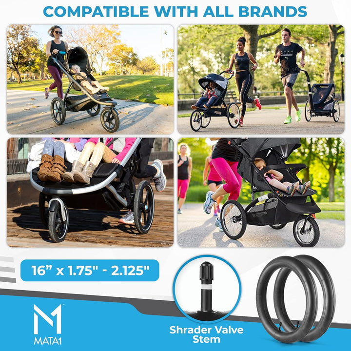 2 Inner Tube Tire Replacements 16" X 1.5/1.75/1.95/2.125 for Jogging Stroller - Compatible W/All Brands: Bob Revolution Flex/Pro/Se/Su, Graco, Go Jogging, Thule Urban Glide & More by -Usa