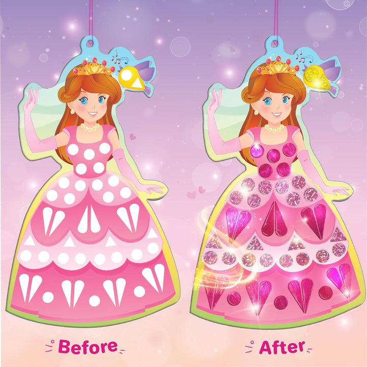 Mirror Mosaic Princess & Unicorn Kids Art Set | DIY Craft Kit | Foil Stickers for Kids | Birthday Gift for Girls and Boys Ages 3,4,5,6,7,8 | 3 Year Old Girl Gifts