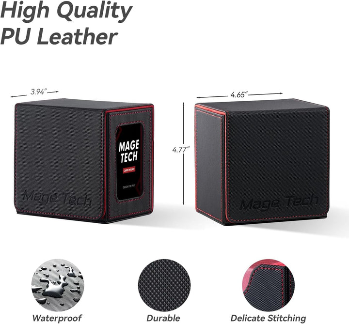 Card Deck Box for MTG Commander - Patented Design, Commander Display, Fits 100 Double-Sleeved Cards, 35Pt Card Brick & Dice Tray - Black/Red