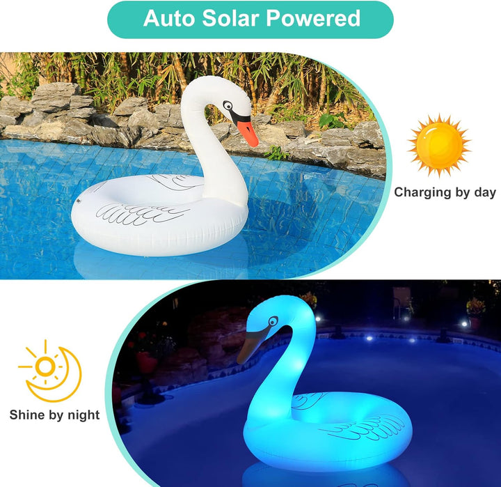 Inflatable Swan Pool Floats with Colorful Lights,  Solar Powered LED Color Changing Swan Swim Tube Rings, 42 Inch Large Pool Beach Floaties Lake Beach Floaty Summer Pool Raft Lounge for Adults