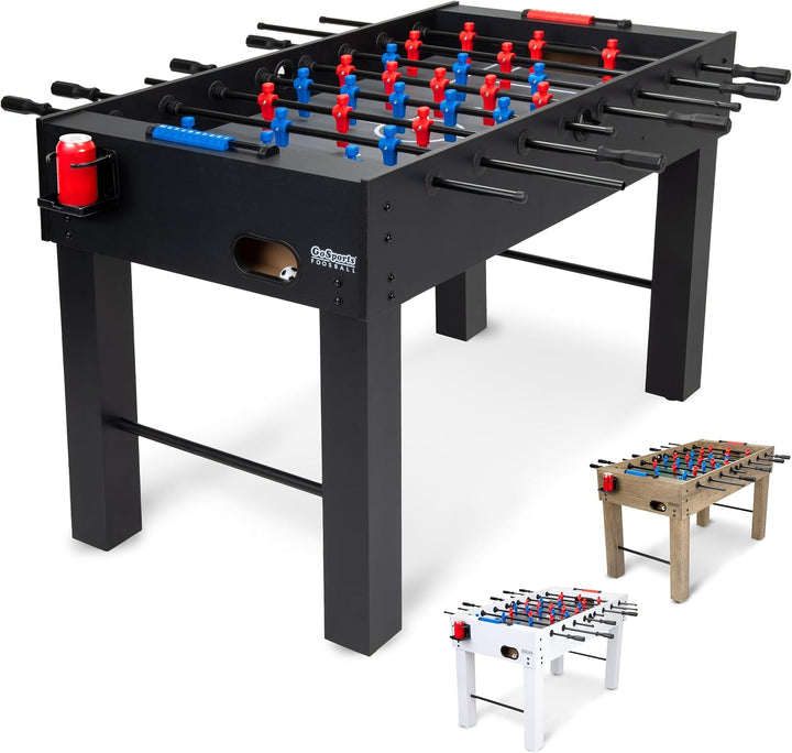 54 Inch Full Size Foosball Table - Black, Oak, or White - Includes 4 Balls and 2 Cup Holders