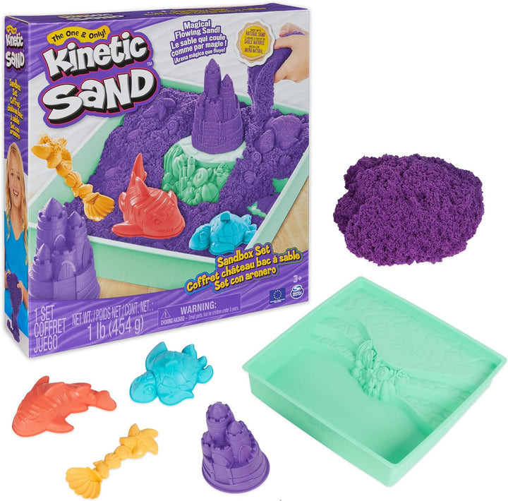 , Sandbox Set with 1Lb Green Play Sand, 4 Tools & Molds, Storage, Sensory Toys for Kids Ages 3 and Up