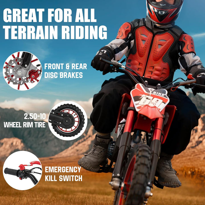 49CC 2-Stroke Engine Kids Dirt Bike Gas Powered, Dual Suspension Off-Road Motorcycle for Kids Ages 13+, Front & Rear Disc Brakes, 28 MPH Max Speed, Supports up to 220LBS, with Armor