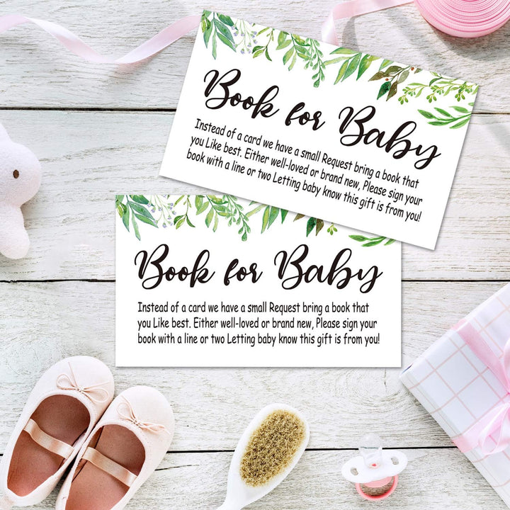 Books for Baby Shower Request Cards,50 Greenery Invitation Inserts, Book Request Cards, Games, Baby Party Supplies
