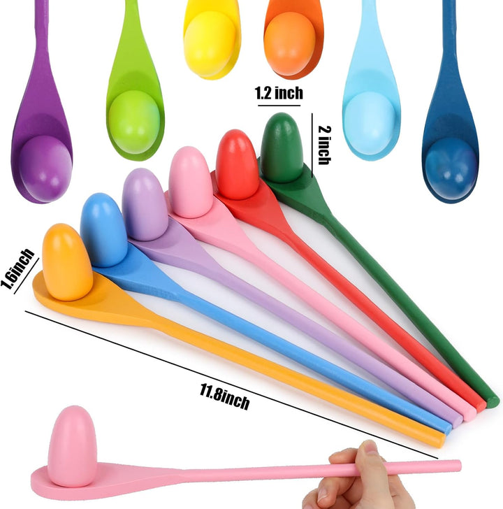 24PCS Egg Spoon Race Game Set, Relay Race Games Wooden Egg Balance Game for Outdoor Lawn Games