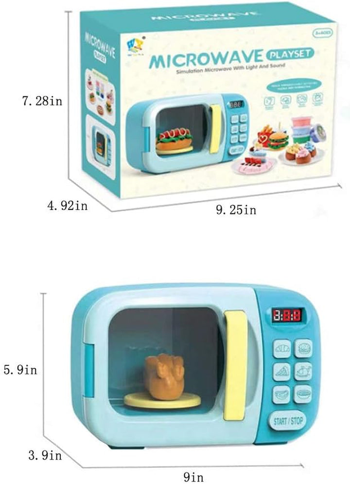 Microwave Toys Kitchen Play Set with Light Sound,Kids Pretend Play Electronic Oven with Play Food and 6 Color DIY Play-Dough for Children Ages 3+ Years (Blue)