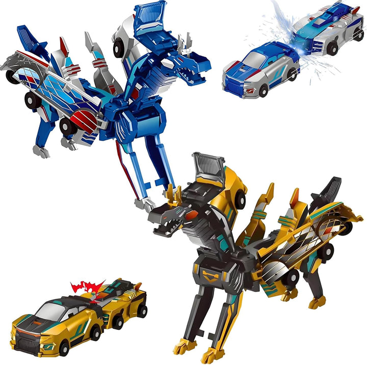 2-In-1 Collision Transformation Dinosaur Car Toy |Magnetic Cars Convertible Robot Toys|Dinosaurtoys for Kids 3-5 Ideal Christmas Birthday Gift for Boys and Girls (Blue)