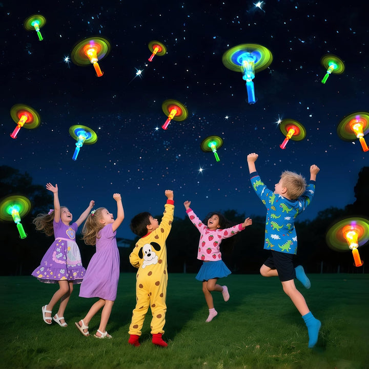 25 Packs LED Flying Toys Set with Whistle,25 Rocket Slingshot+25 Glow Arrow Helicopter for Summer Outdoor Camping Toys Game LED Slingshot Toy for Kids Glow in the Dark Party Supplies 8-12,4-8
