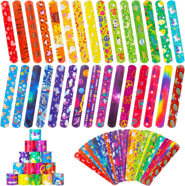60 Pcs Slap Bracelets for Kids, 30 Styles Colorful Bulk Slap Wristbands - Animals Heart Galaxy Cute Slap Bracelets for Easter Party Favors Classroom Prizes Exchanging Gifts