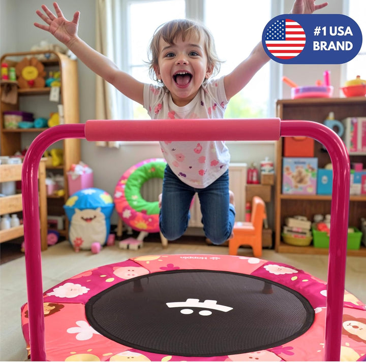 ® 36" Mini Foldable Toddler Trampoline for Kids with Height-Adjustable Handle, Noise-Free Kids Trampoline Indoor with Super Safety Pad & Durable Steel Frame, Indoor/Outdoor