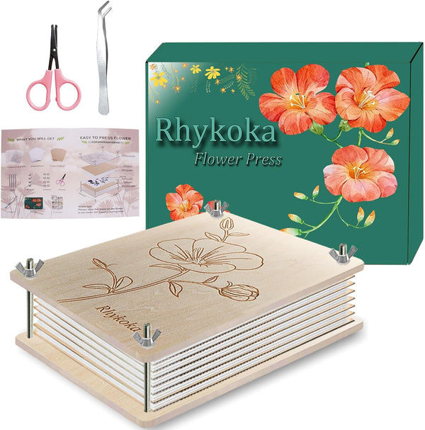 Professional Flower Press, 8 Layers 6.3X8.3 Inch (16X21Cm) Wooden Flower Press Kit/Flower Pressing for Kids Adults, Great Gift for DIY Flowers Lovers (Wooden)