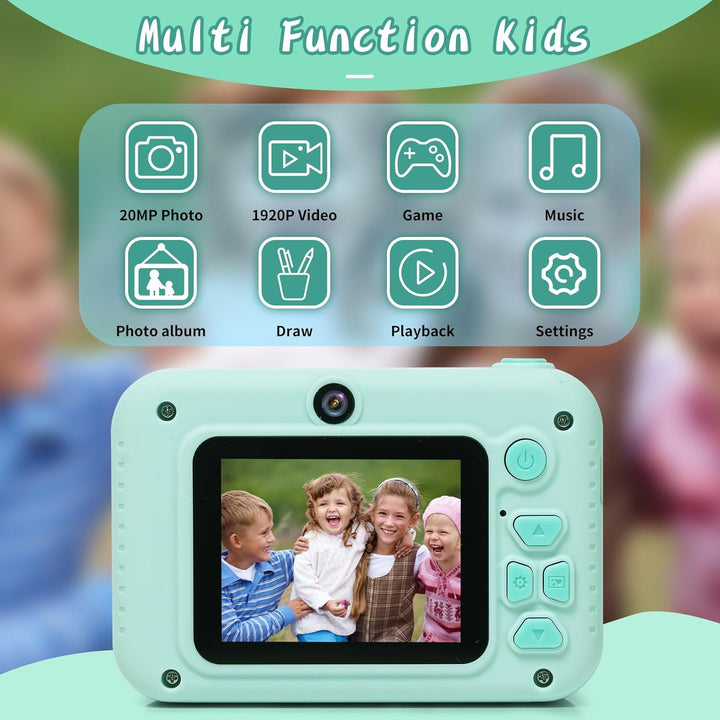 Kids Camera Toys, for Boys and Girls, Digital Camera for Kids, Toddler Camera Christmas Birthday Toy Gifts for Kids Age 3 4 5 6 7 8 9 10 with 32GB SD Card, Video Recorder 1080P HD (Green)