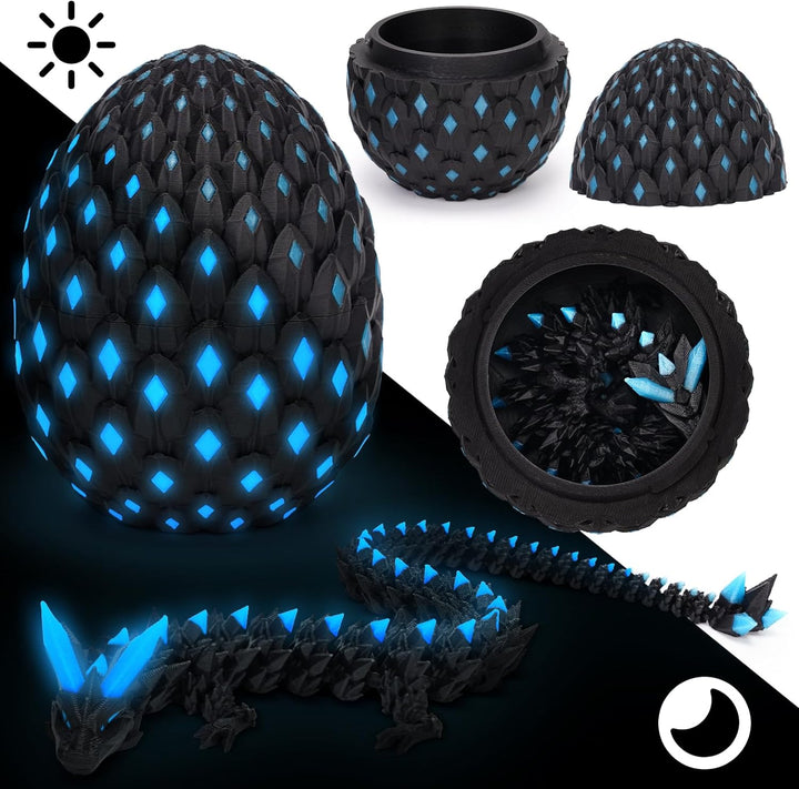 3D Printed Dragon Eggs Mystery Dragon Egg Glow in the Dark Articulated Animals Fidget Toy Cool Crystal 3D Print Dinosaur Toys for Kids 5-7 8-12 Dino Eggs for Boys Girls Home Decor