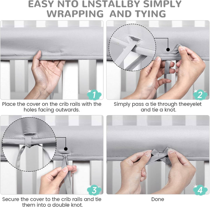 3Pcs New Teething Edge Crib Rail Cover&Corner Guard Coverage Straps,Reversible Guardrail Cover Protector for Boys Girls(1 Long 2 Short Gray)