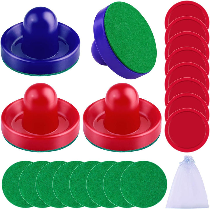 Air Hockey Accessories - Pushers, Pucks & Paddles (4 Pushers, 8 Red Pucks, 8 Green Pads)