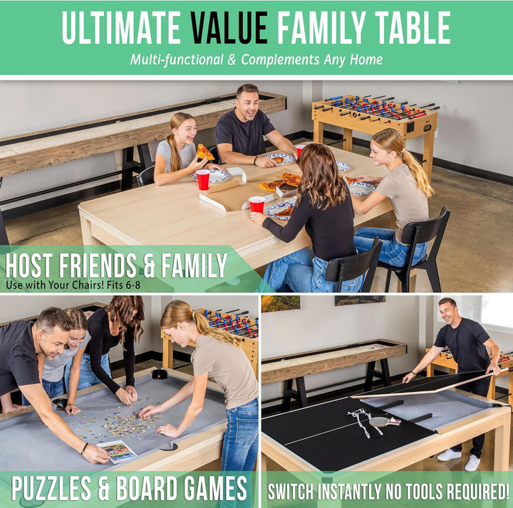 7 Ft 3 in 1 Pool, Dining, & Table Tennis Combo Table and Storage Benches - Convertible Top Game Table with Billiards and Table Tennis Accessories