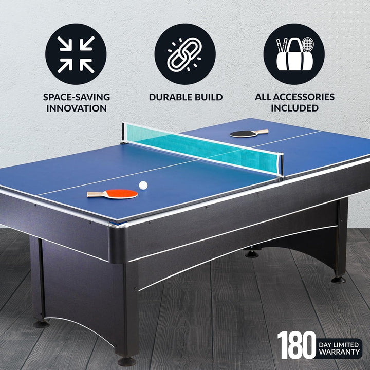 Maverick 7-Foot Pool and Table Tennis Multi Game with Red Felt and Blue Table Tennis Surface. Includes Cues, Paddles and Balls