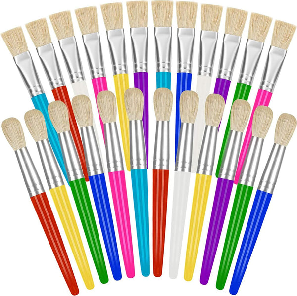 24 Pcs Paint Brushes for Kids Bulk - Colorful round and Flat Kids Paint Brushes, Easy Clean and Hold Toddler Paint Brushes for Acrylic Oil Watercolor Washable Paint