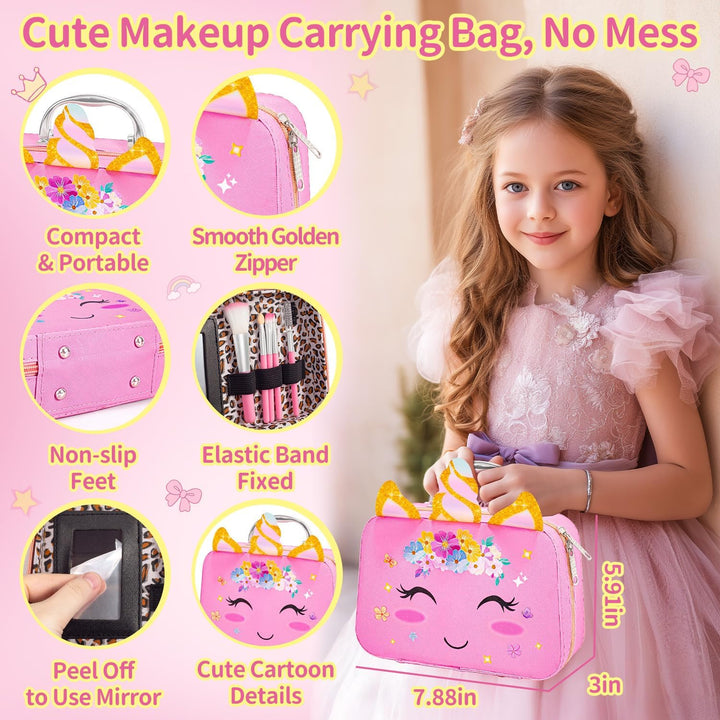 Kids Makeup Kit for Girls Toy – Washable Play Make up Set & Hair Gem Stamper, Bling Hair Jewel Accessories, Princess Dress up Toddlers Christmas Birthday Gift Ideal for Girls 3 4 5 6 7 8-12 Years Old
