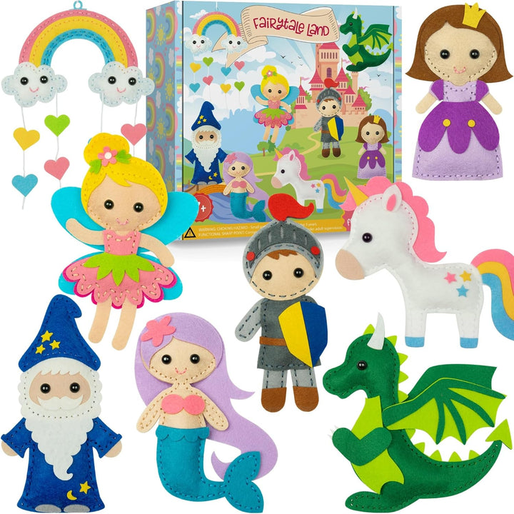 Sewing Kit for Kids, Fun and Educational Fairytale Craft Set for Boys and Girls Age 7-12, Sew Your Own Felt Animals Craft Kit for Beginners, 165 Piece Set