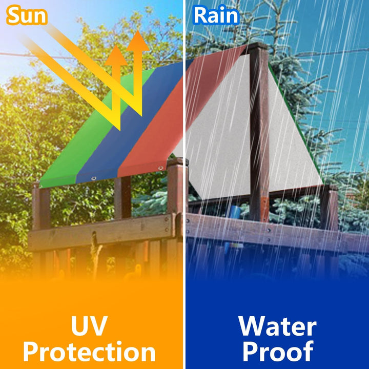 Swing Set Replacement Tarp- 52" X 90" Kids Playground Roof Canopy, Replacement Sunshade Waterproof Trap Cover for Children Outdoor Sunproof (Green Blue Red)