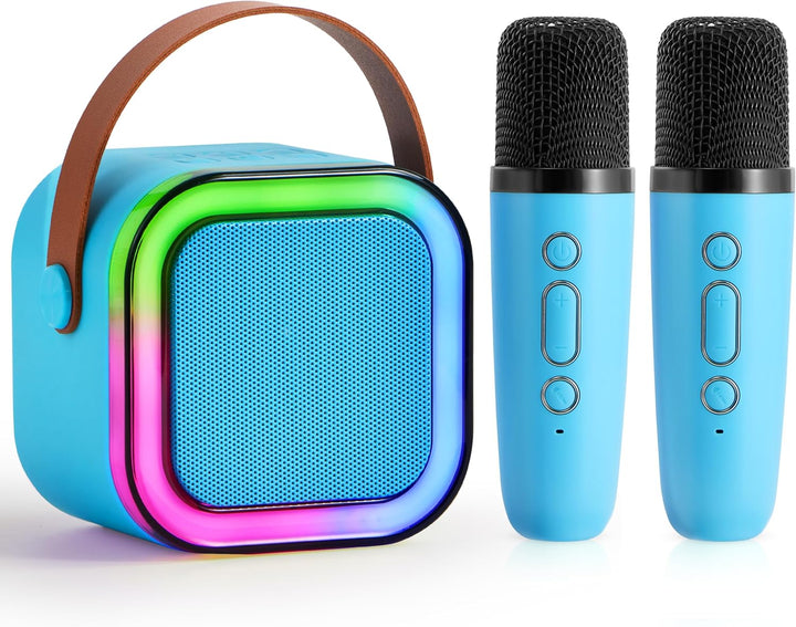 Karaoke Machine, Mini Karaoke Machine with 2 Wireless Microphones for Kids and Adults, Bluetooth Speaker Toys, Birthday Girls Gift for Ages 3,4, 5, 6,7, 8,9,10,11,12+ Years Old(Pink)