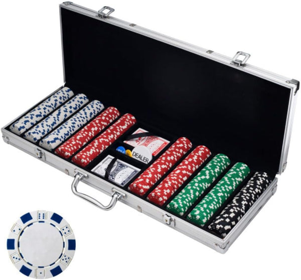 Poker Chip Set - 11.5G Poker Set with Cards, Buttons, Carrying Case, and 500 Poker Chips for Texas Hold'Em and Blackjack Games by