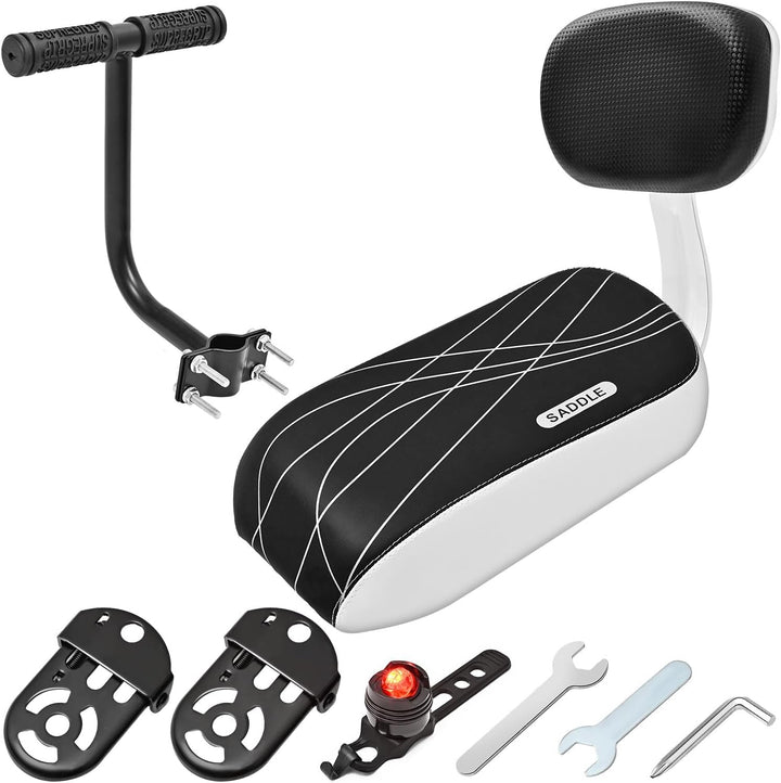 Kids Bike Seat Child Bike Rear Seat Bike Back Seat with Backrest Child Bicycle Rear Seat Bicycle Rear Seat Cushion Safety Armrest Handrail Feet Pedals Kids Bike Seat Carrier for over 5 Years Old