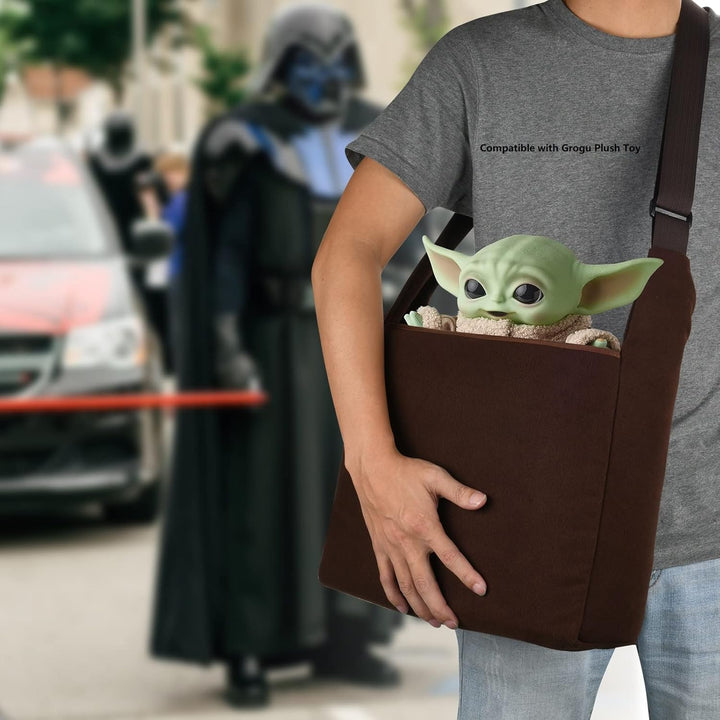 Cosplay Carrying Satchel Bag Compatible with Din Grogu Plush Toy, Stuffed Animal Character Vintage Cartoon Props Shoulder Crossbody Bag for Movie Fans,Toy Not Included
