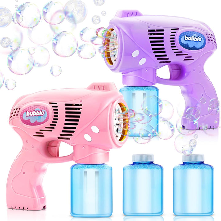 2 Kids Bubble Gun with 2 Bottles Refill Solution, Bubble Machine Gun for Toddlers 1-3 Kids 4-8, Party Favors, Summer Toy, Outdoors, Easter, Birthday Gift