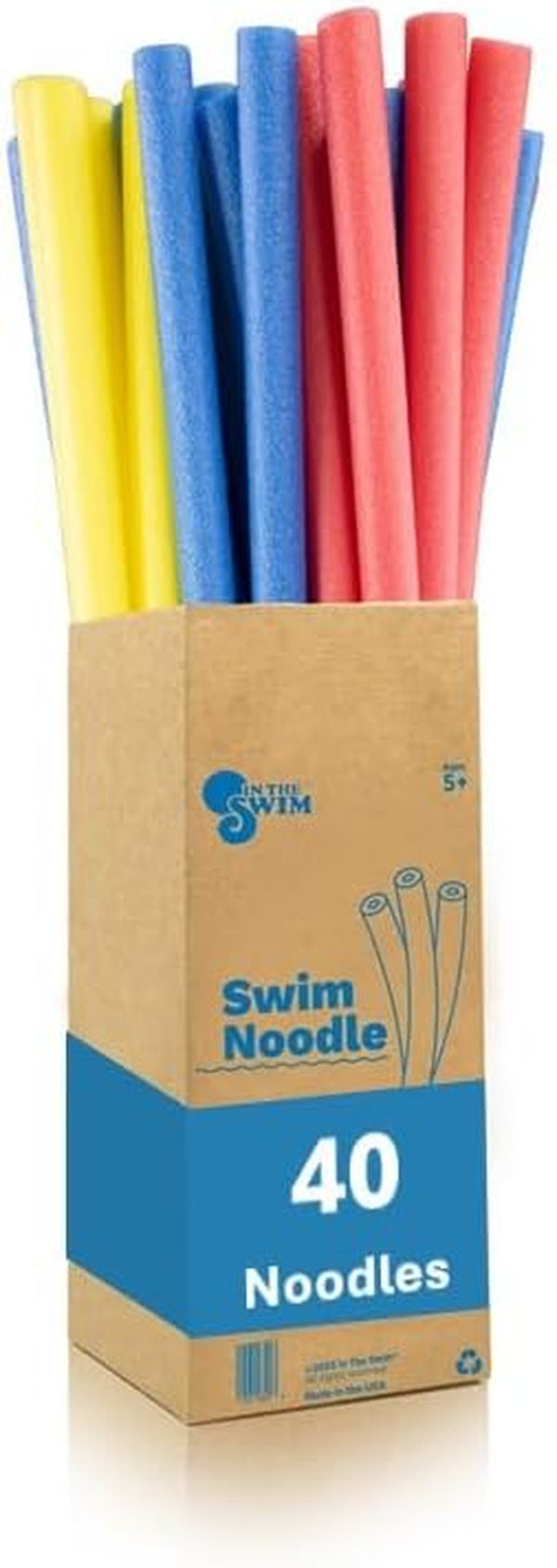 40-Pack, 2-Inch Diameter Standard Pool Noodles – Soft Large Foam Noodles for Extra Buoyancy - Floating Training Device, Exercise Aid, Pool Toy - 50 Inches Long - 3 Assorted Colors