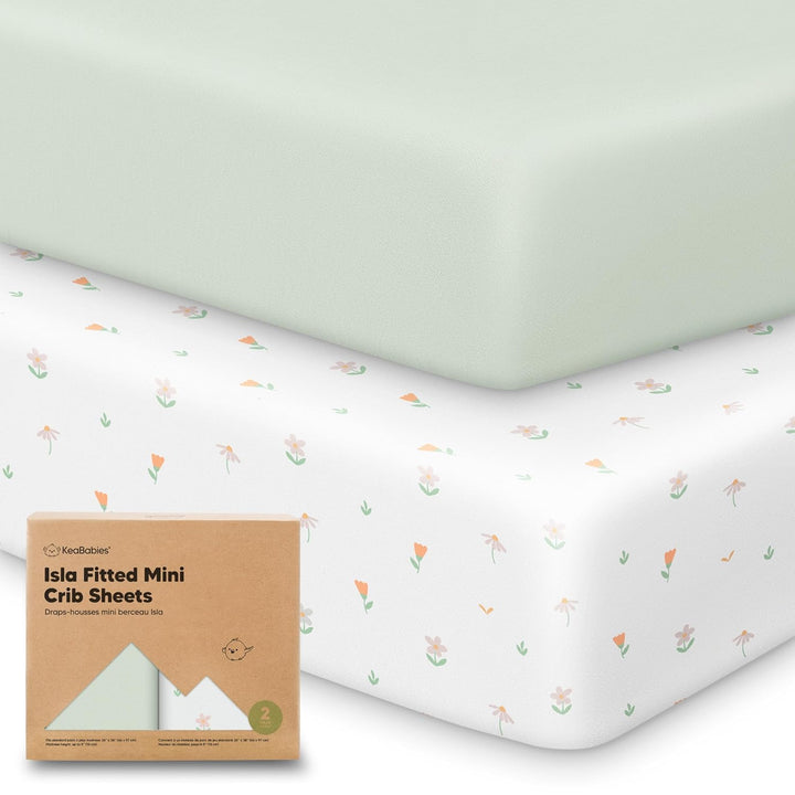 Pack and Play Sheets Fitted - 2-Pack Mini Crib Sheets for Pack N Play Mattress 38X26, Soft & Cozy, Neutral Toddler Playard Bedding, Snug Fitted Mini Baby Crib Mattress Cover Boy, Girl (Butterflies)