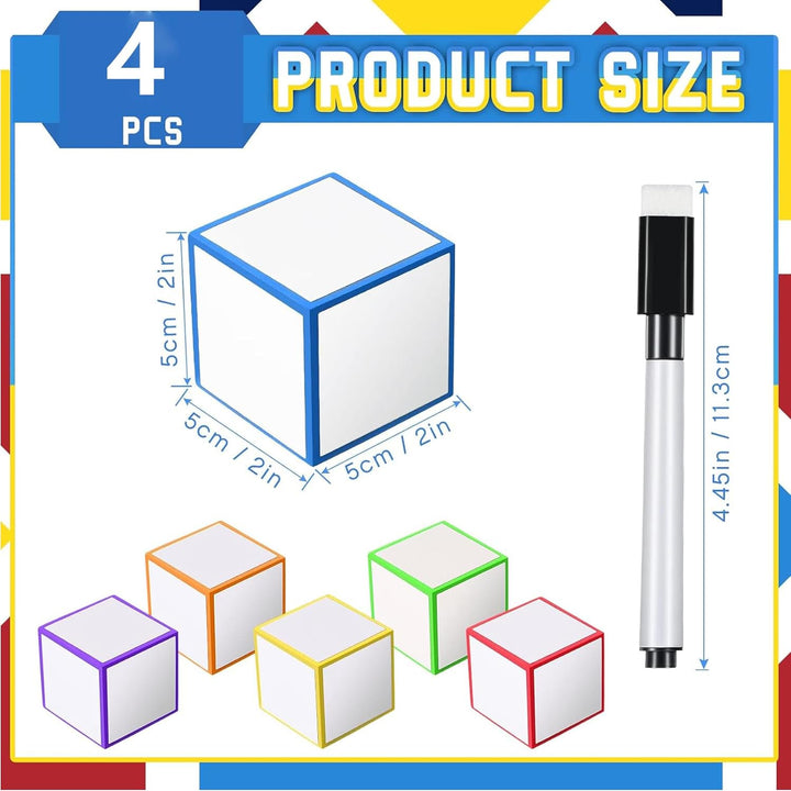 Dry Erase Dice Set of 4-2X2 Inches Multipurpose Colorful Write on Wipe off Dry Erase Blocks Blank Pocket Dice to Draw Letters Numbers and Much More Educational Classroom Supplies for Kids (8+1)