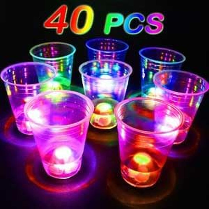 40 Pcs Glowing Party Cups,Pack with Flashing Color Bright Glow-In-The-Dark Colors for House Parties Birthdays Concerts Weddings BBQ Beach DJ Holidays(16Oz)