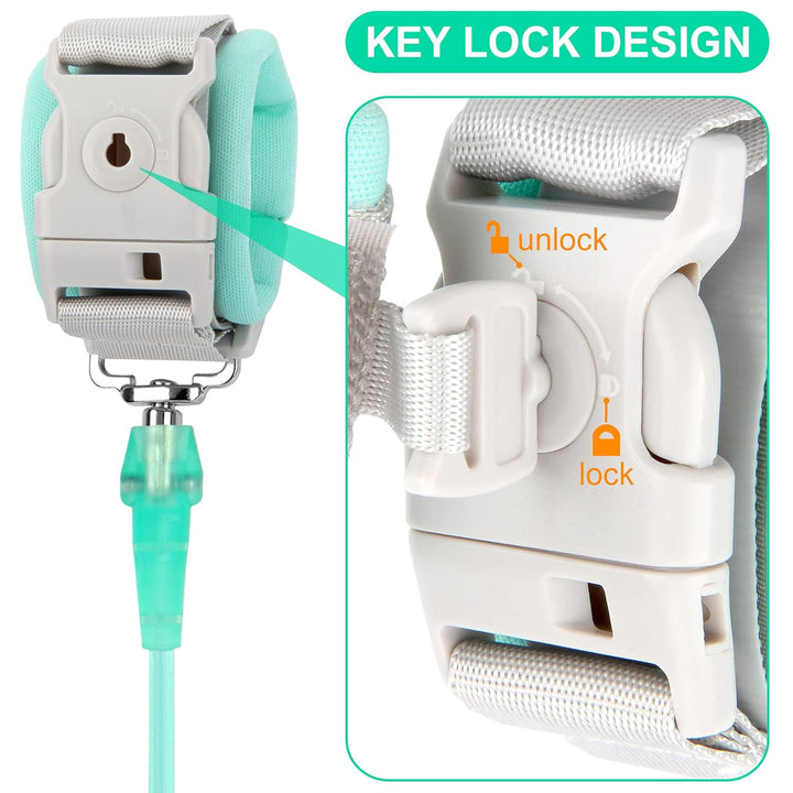 Toddler Leash, 2 Pack Kid Leash anti Lost Wrist Link with Key Lock Baby Leash Harness for Toddler (Mint Green+Pink)