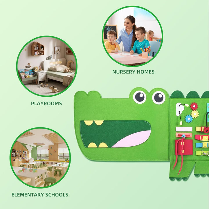 Crocodile Busy Board Montessori Busy Board, Sensory Toys Toddler Toys, Sensory Wall Activity for Toddler- Preschool Learning Panel Center for Kids 3+ Year Old Boys Gift Girls Gift(Birthday, Christmas)